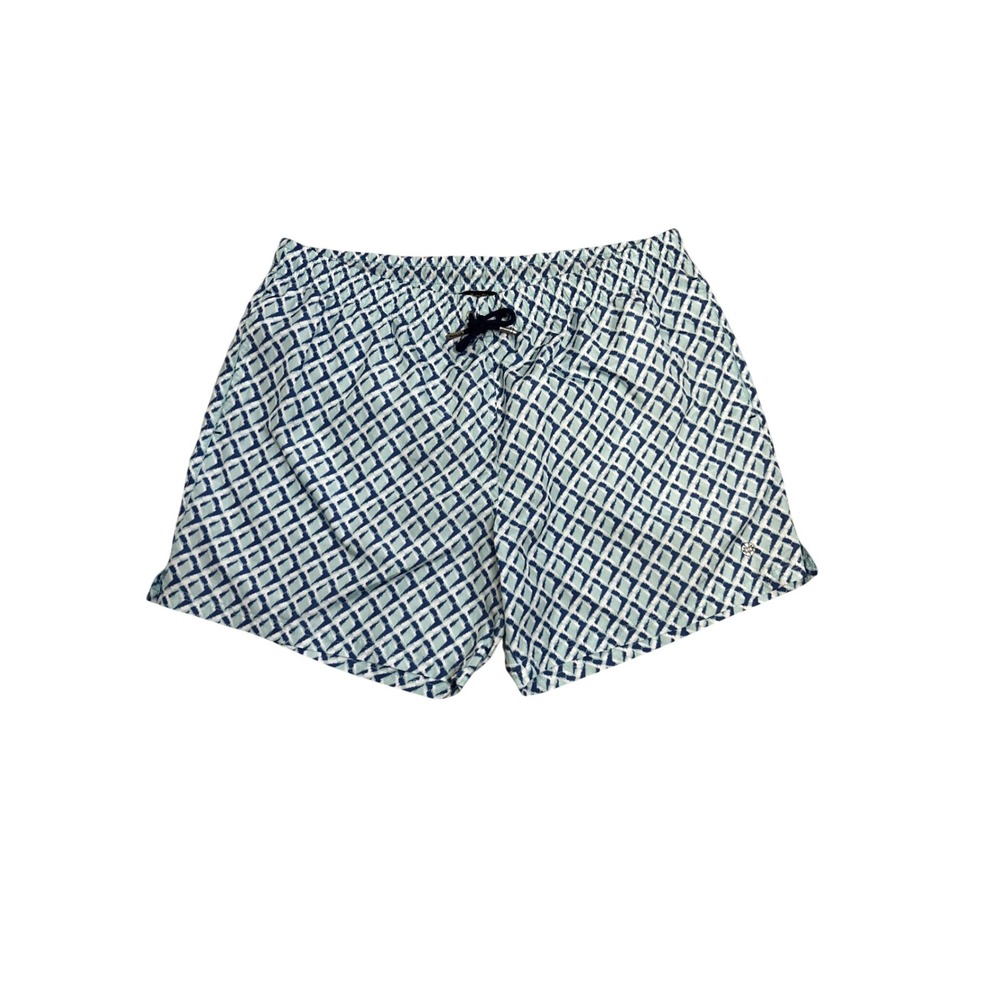 Massimo Dutti Mens Blue Geometric Diamond Print Swim Trunks XL Mesh Lined